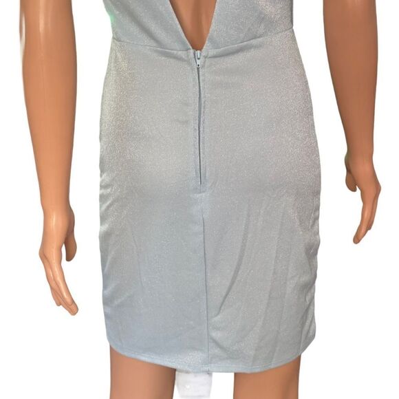 Crystal Doll Powder Blue Shimmery Side Ruched Bodycon Dress Size 9 - Picture 11 of 16